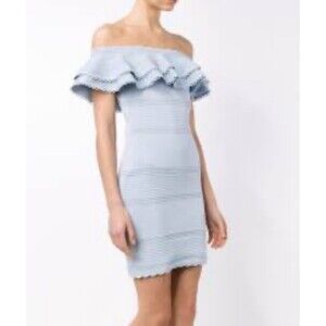 Few Moda Baby Blue Pastel Stretch Bodycon Size S Knit Dress Off The Shoulder